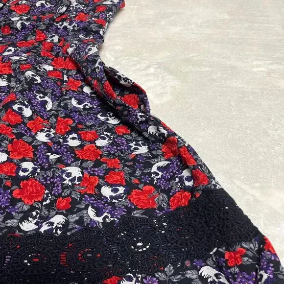 Hot Topic Goth Girl Baby Doll Dress Women's M Skull Flower Stitch Trim Halloween - Picture 5 of 9